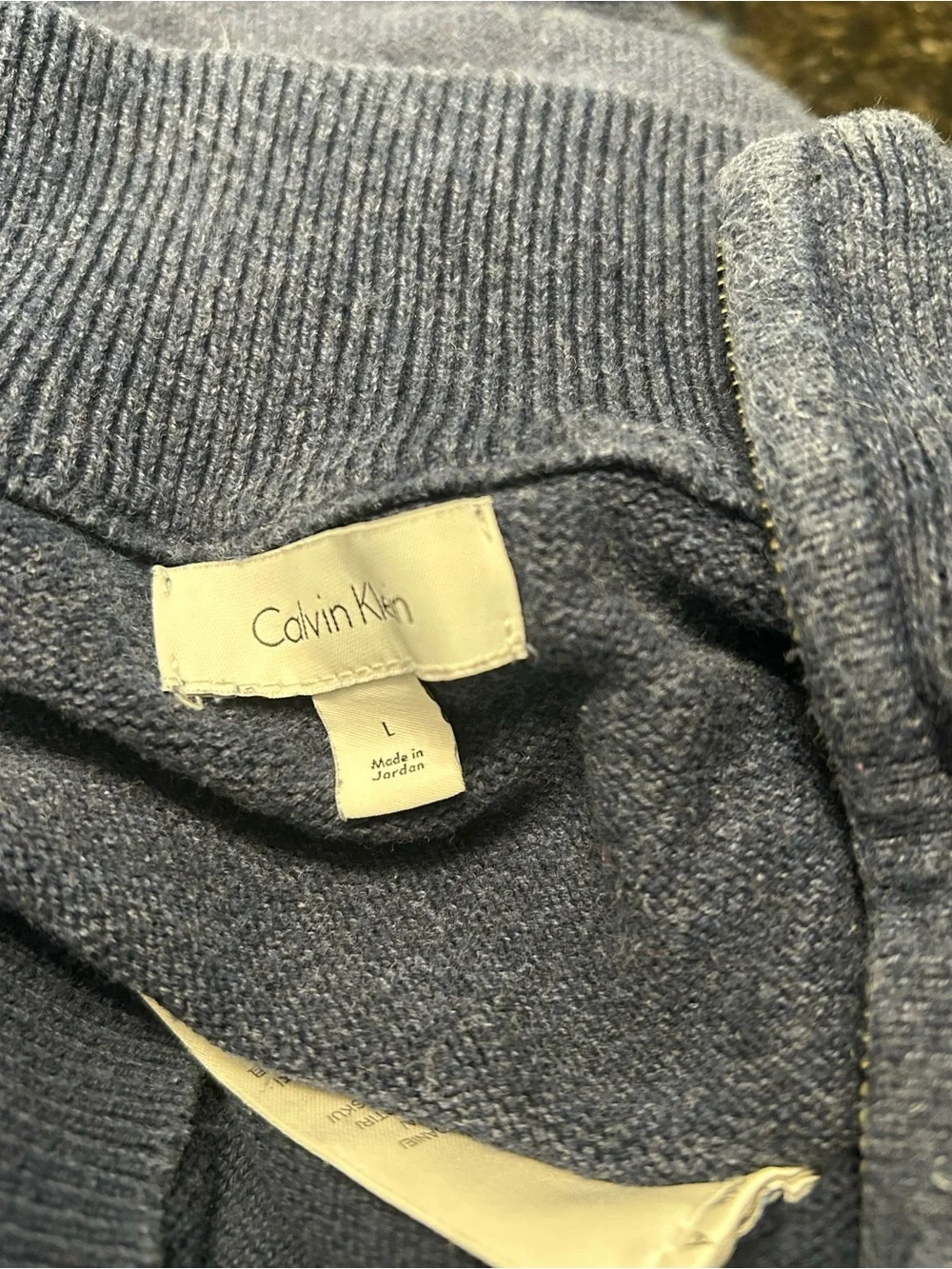 Calvin Klein Blue Colorblock Quarter Zip Cotton Sweater Size L